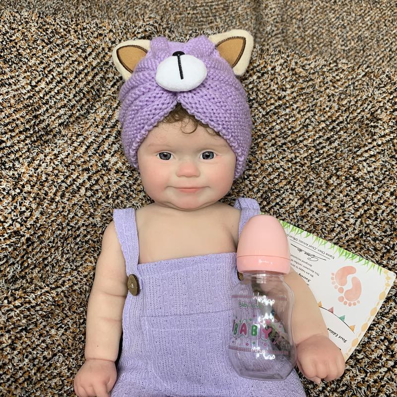 18-inch Rebirth Doll Full Body Soft Silicone Realistic Newborn Girl Doll with Purple Cat Ears Clothes Accessories Perfect Christmas Gift for Collections Holidays Birthdays Halloween Suitable for Children Over 3 Yearsold