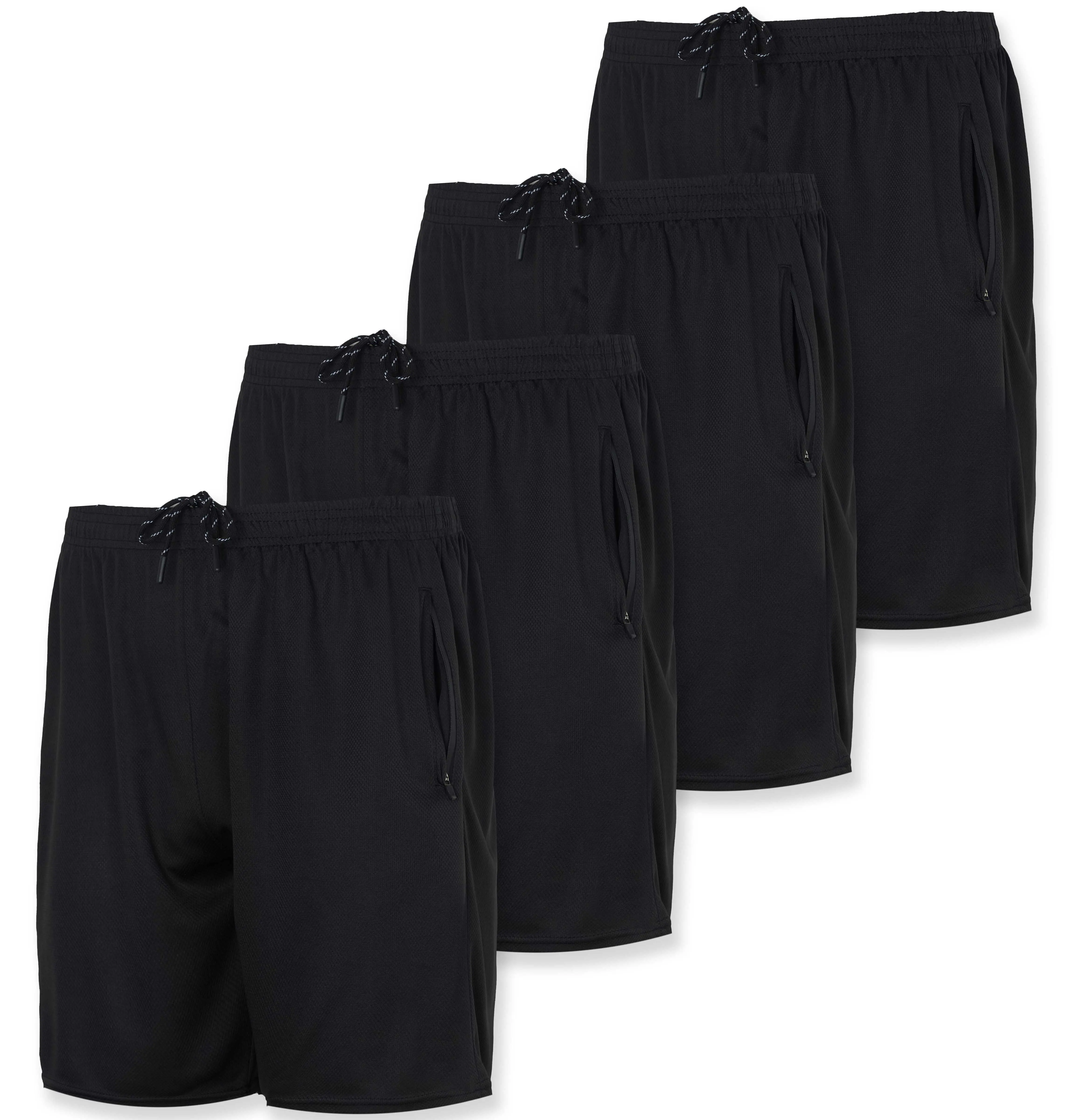 Real Essentials 4 Pack: Men's 7" Athletic Running Quick Dry Mesh Shorts with Zipper Pockets (Available in Big & Tall)