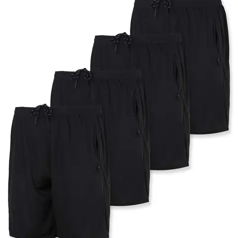 Real Essentials 4 Pack: Men's 7" Athletic Running Quick Dry Mesh Shorts with Zipper Pockets (Available in Big & Tall)