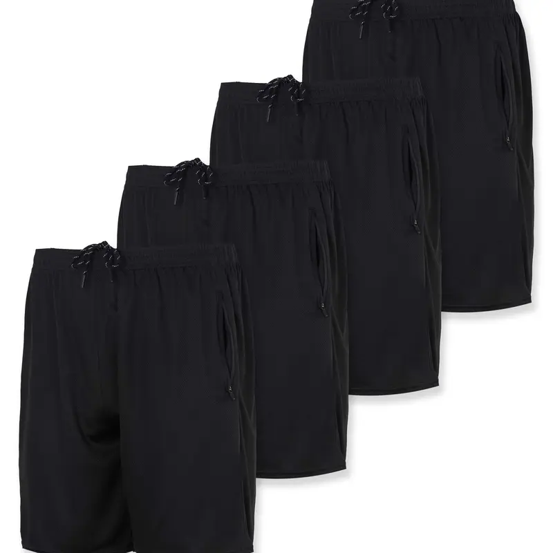 Real Essentials 4 Pack: Men's 7" Athletic Running Quick Dry Mesh Shorts with Zipper Pockets (Available in Big & Tall)