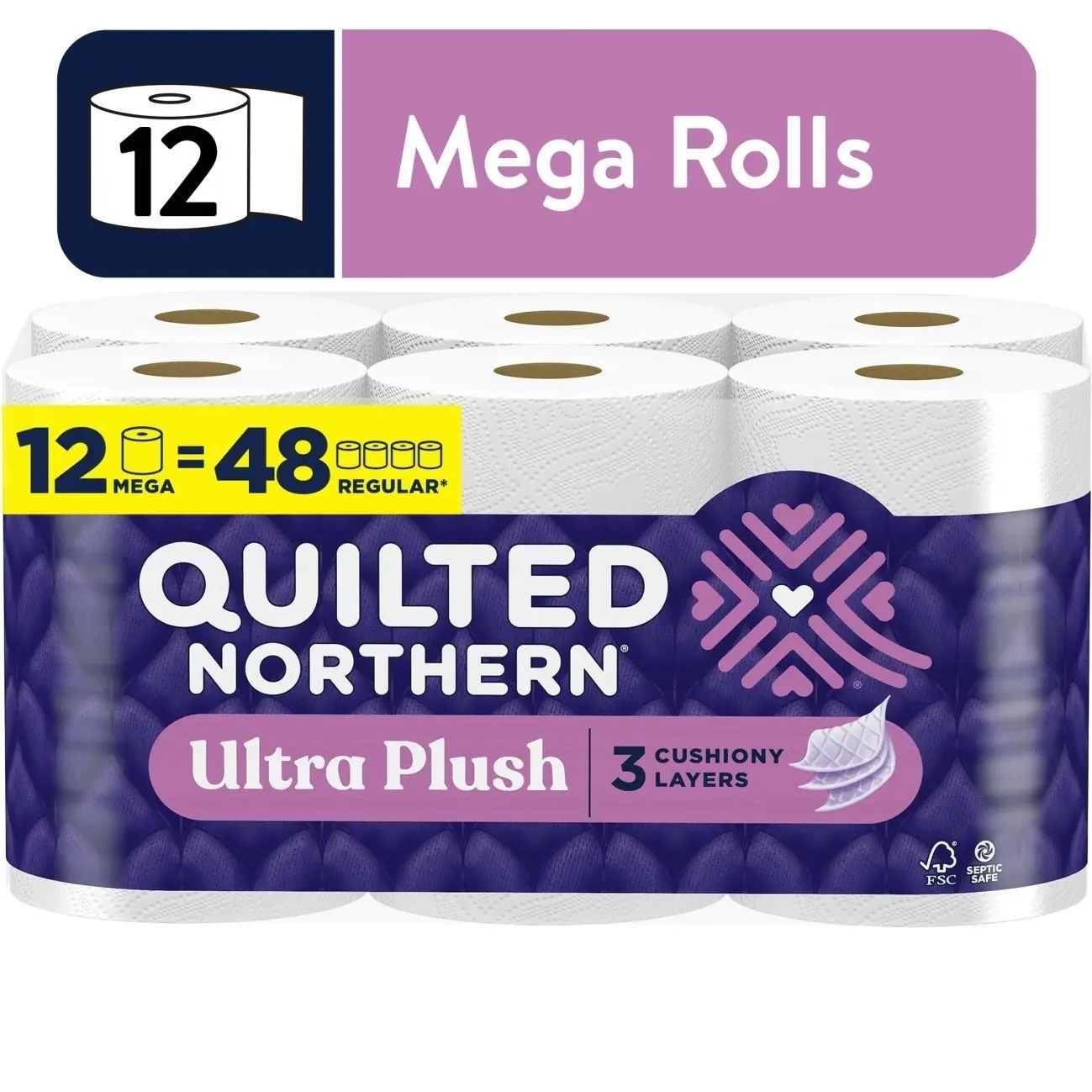 Quilted Northern Ultra Plush 3-Ply Toilet Paper, 12 Mega Rolls, 255 Sheets per Roll