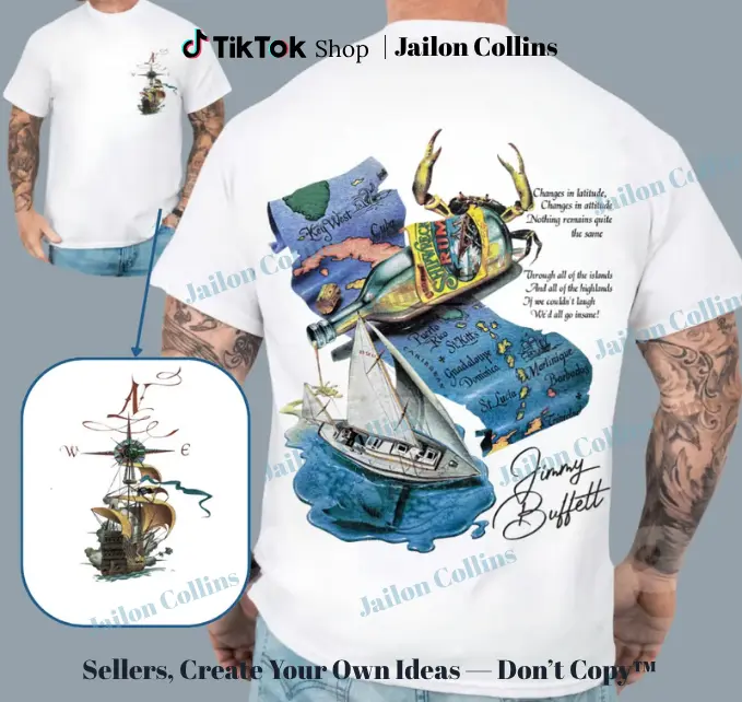 Jimmy Buffett T-shirt, Caribbean Soul Jimmy Buffett Sailboat Rum Crab Island T-Shirt Vintage Nautical Music Tee Vintage Tropical Cruise