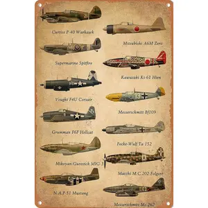 Vintage Metal Tin,Vintage Aviation Airplane Decor WW2 Fighter Planes Metal Tin Signs Boys Room Wall Art Decor Military Fan Gifts Man Cave Garage Army Poster 8x12 Inches,tin sign