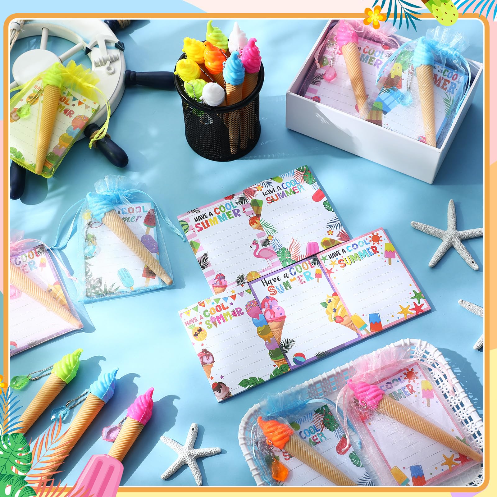 End of Year Gifts for Students Bulk Summer School Party Favors Ice Cream Pens Cards Plastic Cups with Lids for Elementary Preschool Girls and Boys Graduation Classroom Exchange Prizes Party Favors Goodie Bag Fillers Exchange Gifts Rewards