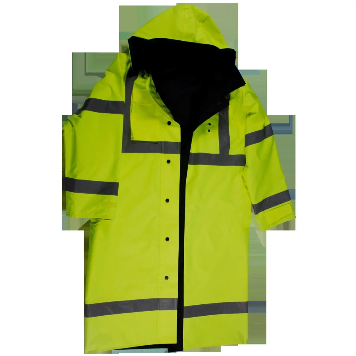 212 MAIN Petra ANSI Class 3 High-Vis Reflective Rain Coat - 48 in. Large, Reversible Cloth, Detachable Hood, Side Slits, Lime & Black Color