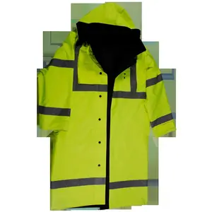 212 MAIN Petra ANSI Class 3 High-Vis Reflective Rain Coat - 48 in. Large, Reversible Cloth, Rainproof, Detachable Hood, Side Slits, Lime & Black Color