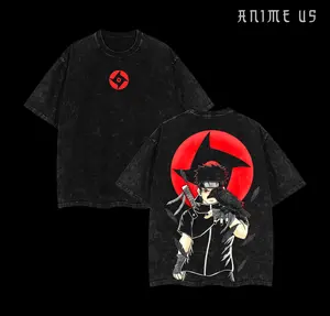 Shisui Uchiha x Naruto Anime Double Printed Vintage Washed Tee Unisex Oversize Anime Manga Washed Heavyweight Cotton T-shirt Naruto Merch ShiShui Fan