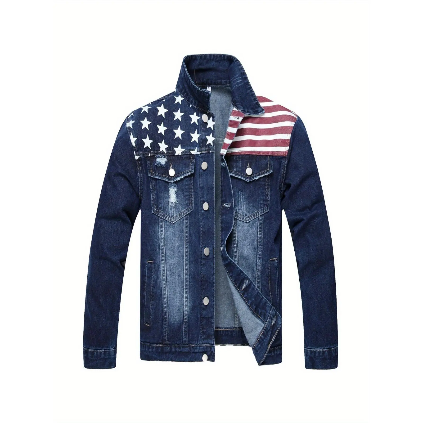 Men Classic Slim Fit Jean Jacket American Flag Trucker Jackets Denim Jacket for Men