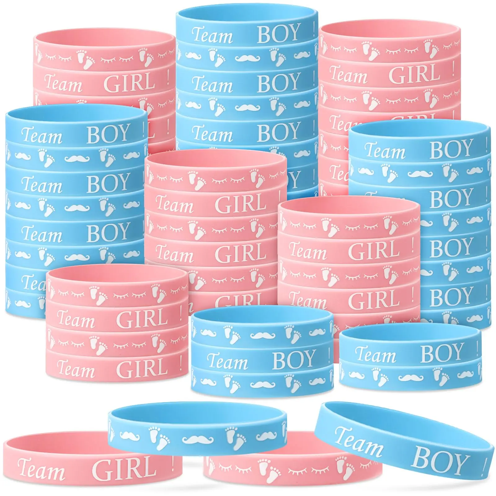 30-Piece Gender Reveal Bracelets Set, Team Boy & Team Girl Silicone Elastic Wristbands, Bracelets Jewelry for Party Favors, Fits Adult Wrist Sizes