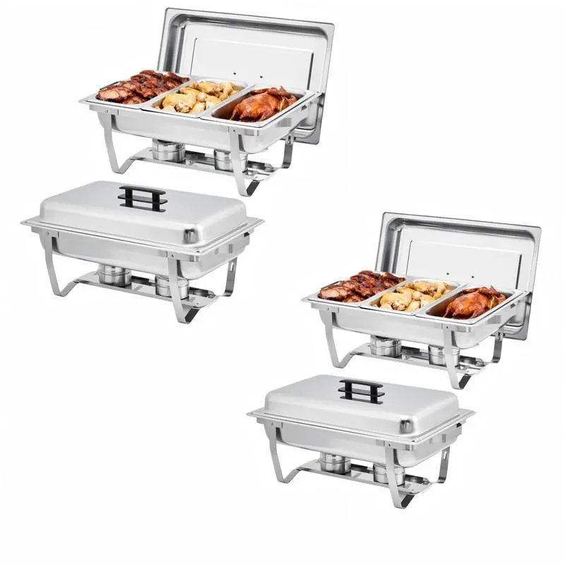 GARVEE Chafing Dish Buffet Set 8QT Stainless Steel Food Warmer Chafer Complete Set with Water Pan, Chafing Fuel Holder for Party Catering (4 Pack)
