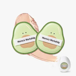Momo’s Workshop Bento Buddies Paopaomi Dewy Puff-Avo Lush、 Hydropolyurethane Foundation Sponge for Buildable Coverage、 Dry&Wet Use with PU Leather Handle、Beauty Tool、2pcsPuffs & Storage Case