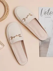 Essential Lazy Half-Open Slip On Mules Shoes, Classic Buckle Design, Commute & Casual Wear, Comfortable and Stylish Footwear