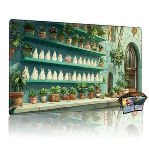 Whimsical Rabbit Garden Playmat 12x24inch Cute Bunny Collection TCG MTG Combat Compatible Game Mouse Pad Magic Table Mat Ideal for Family Parties Friends Gift
