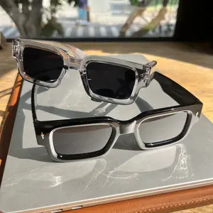 2026 New Arrival Minimalist Rectangle Sunglasses, UV Protection Two-Tone Frame, Flattering for Square/Round Faces, Perfect for OOTD & Beach Look