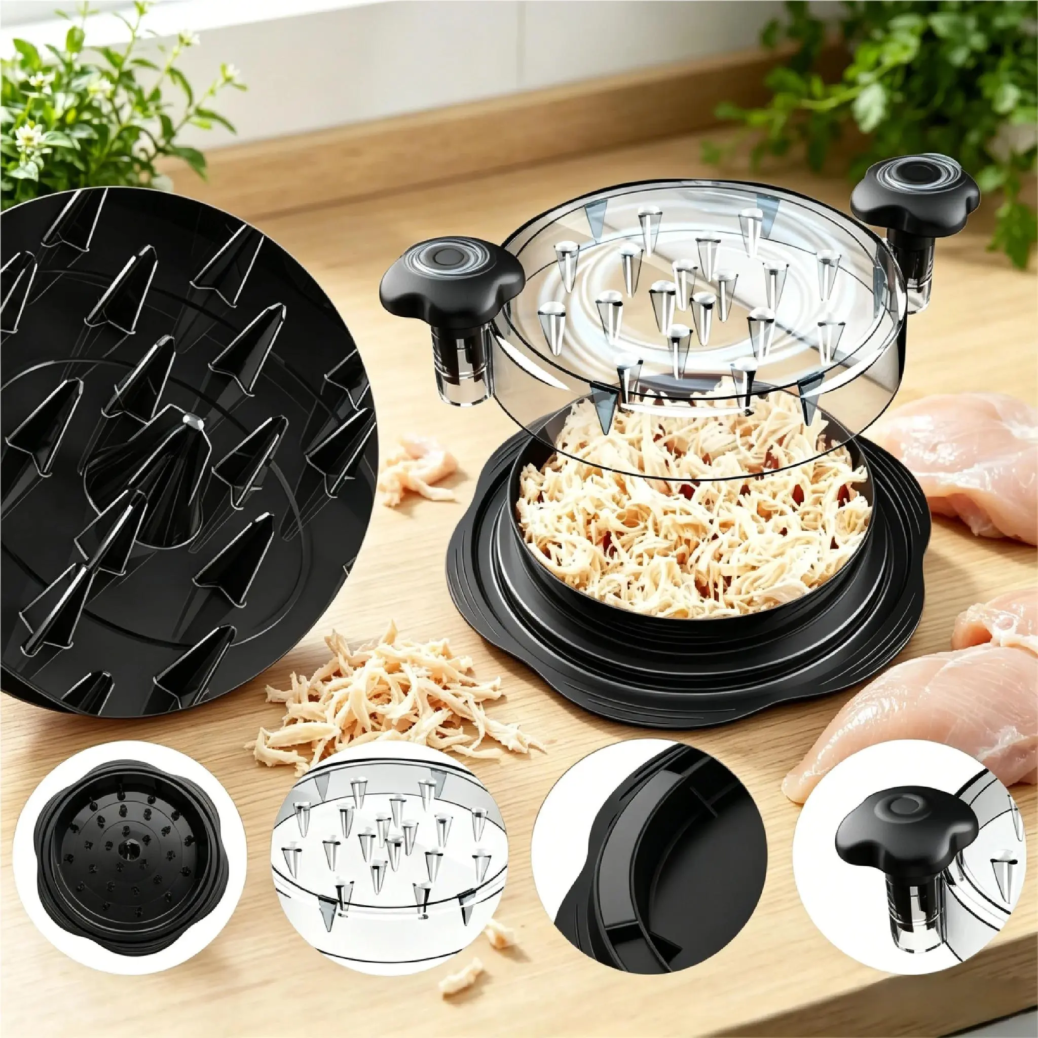 Chicken Shredder Tool with Twist Function & Cleaning Brush, Visible Meat Shredder, Strong Anti-Slip Strip, Ergonomic Handle, BPA-Free, Ideal for Pork & Beef