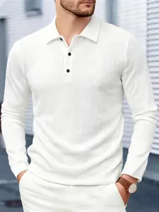 Men's Zipper Button Collar Long Sleeve Sweater Polo Shirt, Fashion Simple Spring Autumn Winter, Casual Fitted Plain Design, Solid Zipper Polo