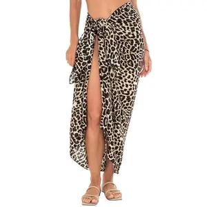 Shu-Shi Leopard Print Sarong for Women Beach Wrap Long Skirt Cover-Up