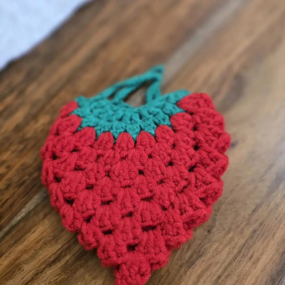 Handmade Crochet Strawberry Earphones Cover - Red & Teal Colorful Design for Unique Audio Protection