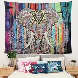 1pc Exotic Mandala Indian Elephant Canvas Tapestry, Ethnic Life Wall Rug Creative Religious Print Wall Decor， funny room tapestry durable man