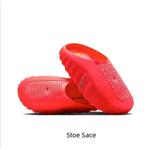 Vibrant Red Mule Slides, Orange Cushioning Massage Outsole, Perforated Upper, Pre-Game Recovery Tech Slides