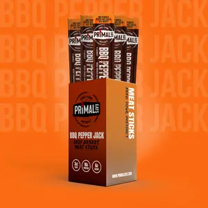 Primal Eats BBQ Pepper Jack Beef Brisket Meat Sticks - 18g Lean Meat Protein Keto, Paleo, Carnivore, Gluten Free, Beef Jerky Snack Stick