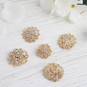 5 Pack Gold Plated Mandala Crystal Rhinestone Brooches - Vintage Floral Sash Pins for Chic Bouquet Decor