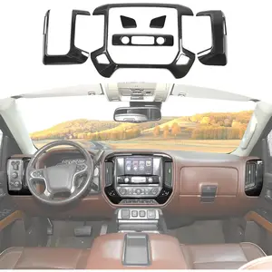 for Silverado Dashboard Panel Trim Cover Carbon Fiber Bezel for GMC Sierra Chevy Silverado 2014-2017 Black ABS Carbon Fiber Interior Accessories 4pcs