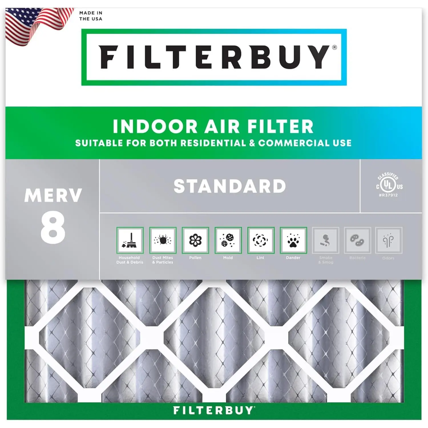 Filterbuy 15x15x4 In Air Filter (1-Pack), Pleated MERV 8 Dust Defense Filtration System for HVAC AC Furnace (Actual Size: 15.00x15.00x4.00 In)