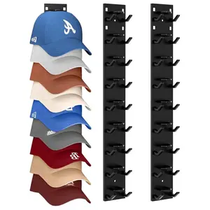 Baseball Cap Storage Rack, Wall Mounted Hat Holder with Strong Adhesive, Wall Mounted Hook, Holds Up to 18 Hats, Door Mount for Closet Doors and Bedrooms