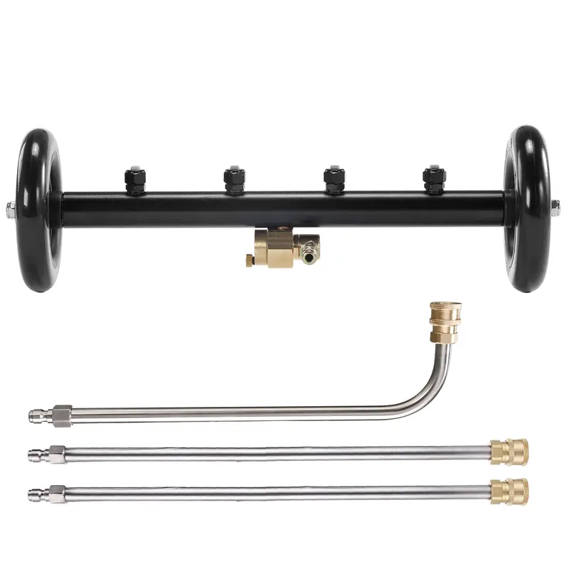 16-In Dual-Function Pressure Washer Attachment, Undercarriage & Surface Cleaner, Car Wash Accessory with 3 Extension Wands, 4000 PSI Underbody Water Broom【DealsForYouDays】