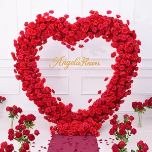 S-A8869 Luxury Red Rose Floral Arrangement Cloth Base Heart-Shaped Arch Props
