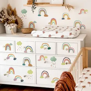 A set of six hand-painted rainbow cloud wall stickers for bedroom and living room background walls, home decoration stickers, self-adhesive and removable, PA102 Decorative Wall Sticker