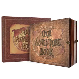 Our Adventure Book 180 Page Scrapbook Photo Book Vintage Embossed Letters Leather Cover Travel Diary Wedding Commemorative Book, Valentine's Day Gifts brown Springtok