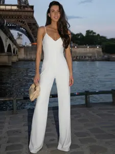 White Slip Jumpsuit Woman Spring Summer 2026 Minimalist V-Neck Wide-Leg Jumpsuit For Woman Female Elegant Off Shoulder One Pieces Sleeveless Jumpsuit Backless Full Length Overalls Solid Sleeveless Overalls Wedding Guest Jumpsuit