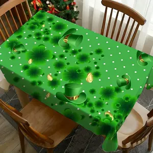 1 pc St Patrick's Day Tablecloth with Four Leaf Clover and Hat Pattern, Picnic Table Cover, Perfect for Picnics, Camping, Weddings, Birthdays, Restaurants