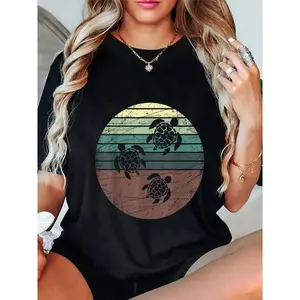 100% Cotton Turtle Animals Retro Sea Turtle T-Shirt