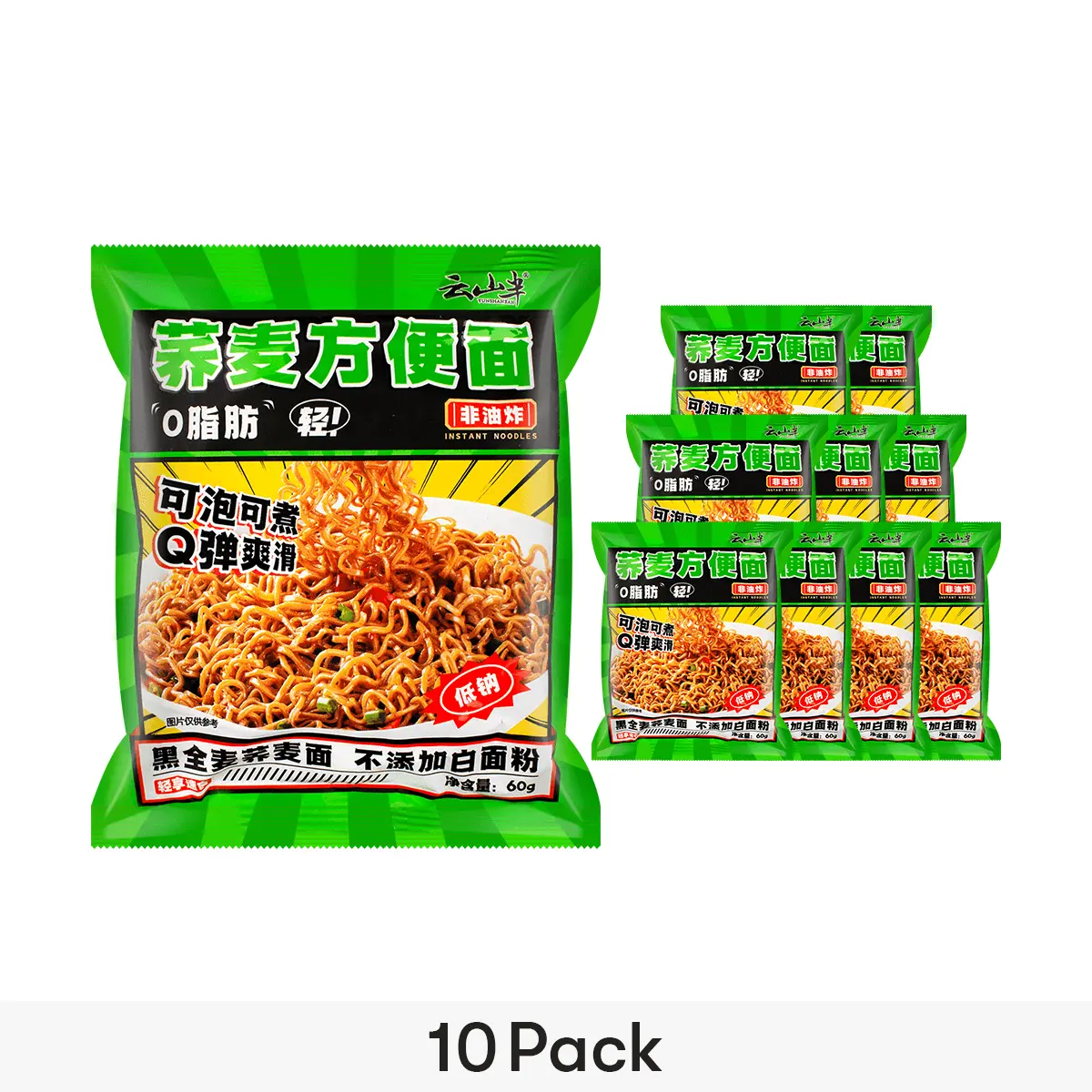 YUNBANSHAN Zero Fat Buckwheat Noodles 60g 10 Pack Low Calorie Meal Replacement