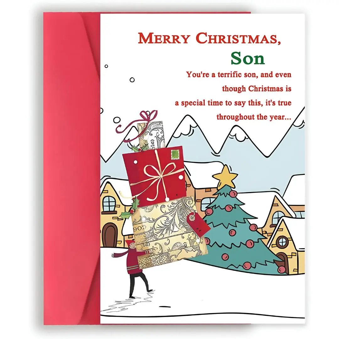 Heartfelt Funny Christmas Card for Adult Son - From Mom & Dad