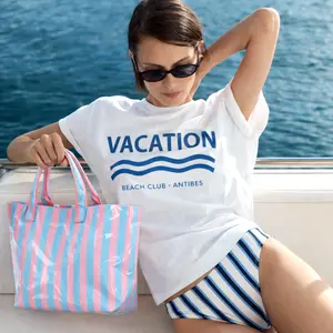 Striped Tote Bag 2PCS Set High-Value Lightweight Handbag Large Capacity Commute Travel Shoulder Bag Casual Fashion All-Season Beach Bag