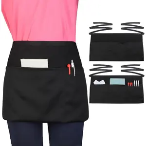 Waist Apron for Server Waitress - Half Apron with 3 Pockets, Black Short Apron for Servers and Waiter