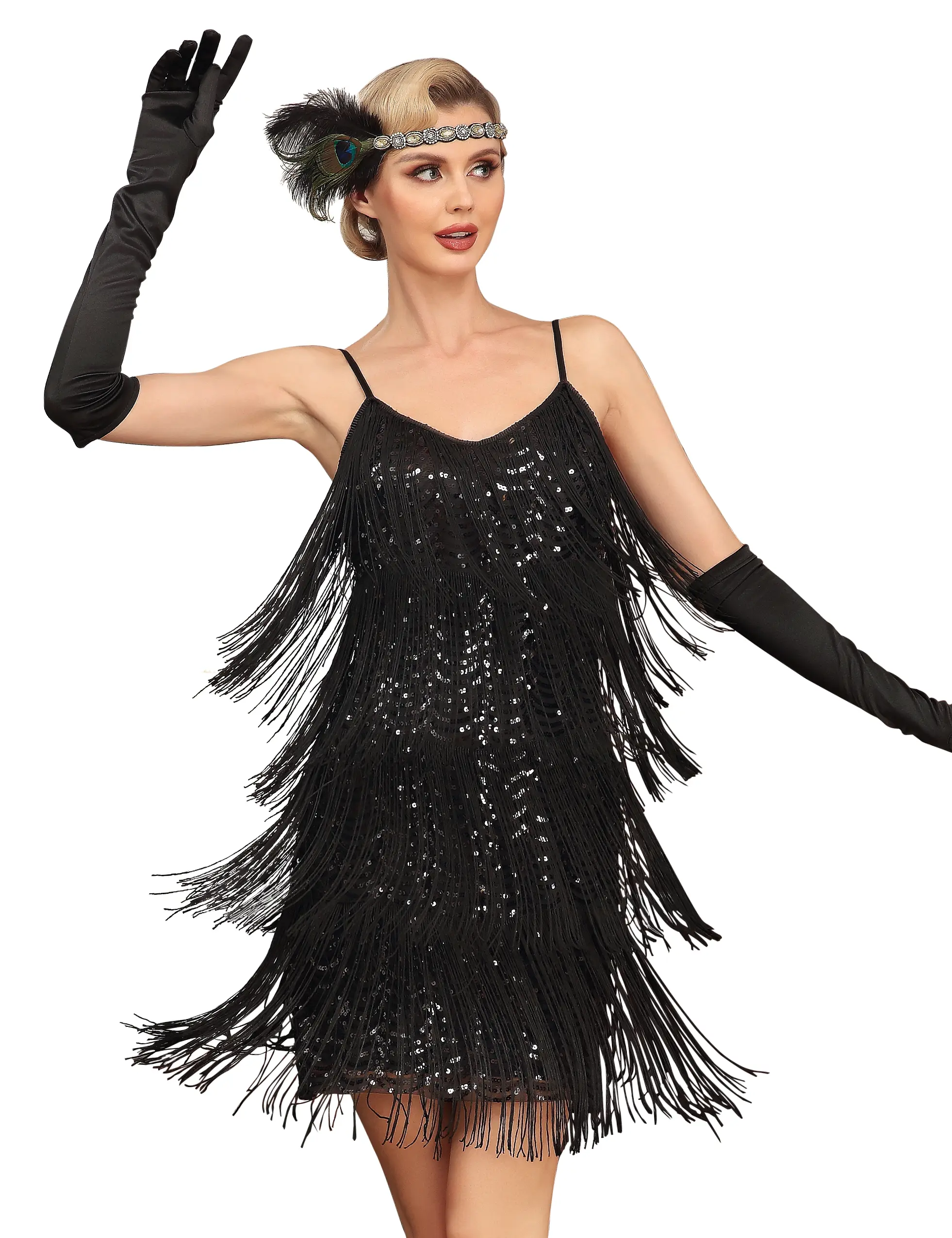 PrettyGuide Women's 1920s Sequin Flapper Dress - Tiered Fringe Cocktail Dress for Great Gatsby Roaring 20s Ballroom Parties