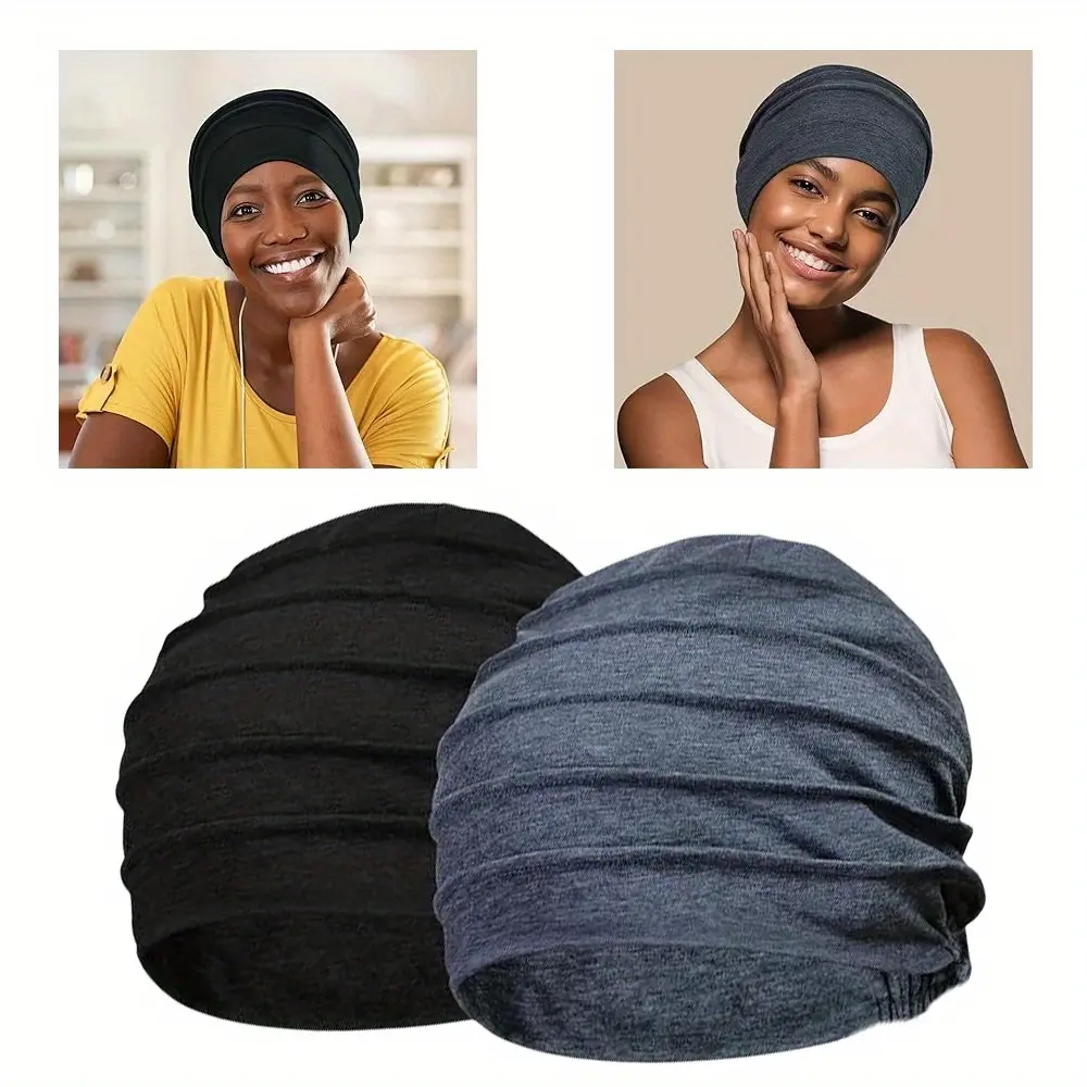 2PCS Women's Breathable Cotton Slouch Beanie Hat - Lightweight Stretchy Baggy Hat, Solid Color Chemo Hat momma