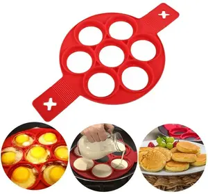 1 Piece Silicone 7 Hole Fried Egg Mold, Seven Hole Design, Round Shaped Heat Resistant Egg Cooker, Multifunctional Pancake Mold For Home Kitchen Kitchen Gadgets
