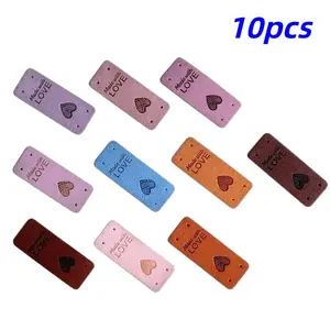 10 Pcs Handmade Artisanal Tags for Crafts Knitting Sewing Hats Wallets Clothing Making, Embossed Crochet Labels, Artificial Fiber Love Tags