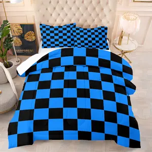 3 Pcs Geometric Checkerboard Print Comforter Set, Modern Minimalist Bedding Set, Soft Warm Lightweight with HD Digital Print, Fade Resistant & Breathable, Ideal for Bedroom Dorm Guest Room Decor, All Season Use