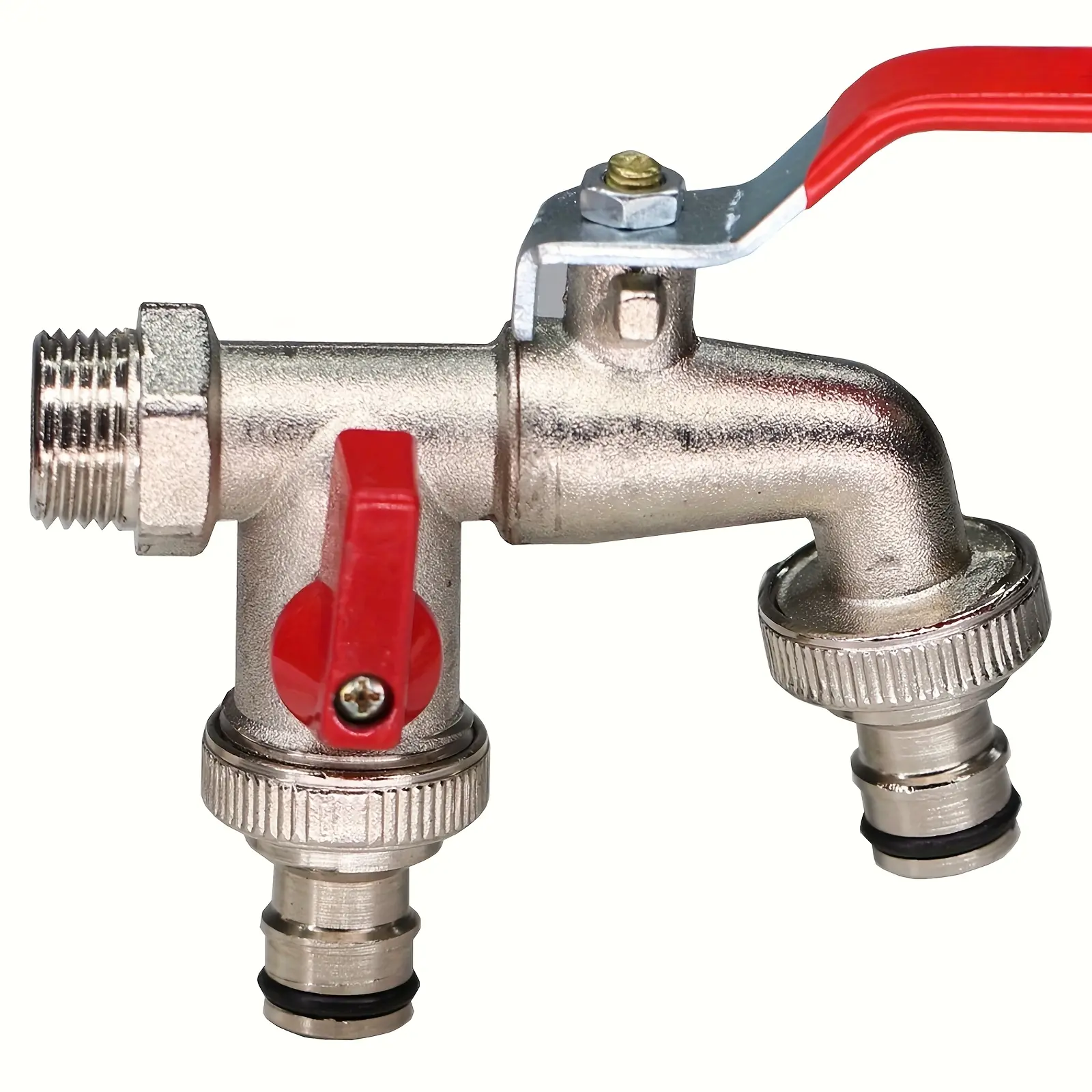 1pc Zinc Alloy Garden Faucet 1/2 Inch Double Outlet Outdoor Hose Bib Tap Durable Metal Construction Fits US EU Pipes with Installation Hardware for Garden Lawn Yard Watering and Cleaning Sleek Finish Robust Build Quality Heavy Duty Outdoor Water Valve sum
