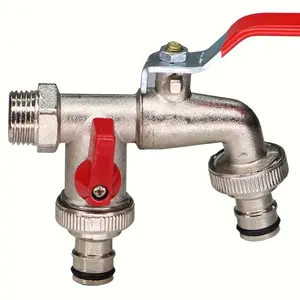 1pc Zinc Alloy Garden Faucet 1/2 Inch Double Outlet Outdoor Hose Bib Tap Durable Metal Construction Fits US EU Pipes with Installation Hardware for Garden Lawn Yard Watering and Cleaning Sleek Finish Robust Build Quality Heavy Duty Outdoor Water Valve sum