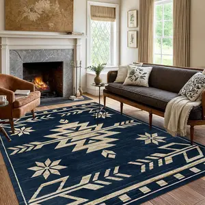 Geometric Pattern Rug, 1 Count Vintage Ethnic Style Non-slip Washable Rug, Decorative Carpet for Home Living Room Bedroom Kitchen