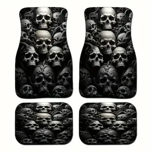 Universal Polyester Skull Pattern Car Floor Mats - 4-Piece Set for Front and Rear, Car Accessories, Suitable for Cars, Vans, Trucks, and SUVs