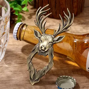 Vintage Deer Head Decorative Bottle Opener Set with Storage Bag, Unique Design for Home Decor & Gifts, Durable Material for Long-Lasting Use